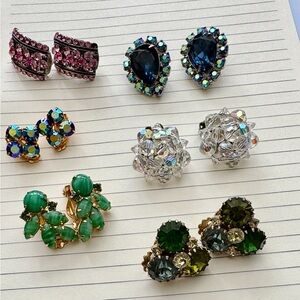 LOT of 6 Pairs of Vibrant Crystal and Gemstone clip-on Earring Collection